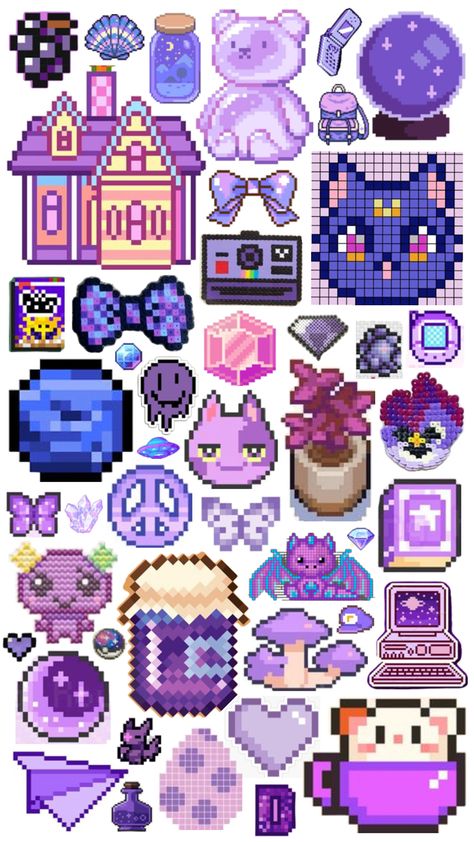 Purple Pixel Art, Hama Beads Kawaii, Melty Bead Designs, Melt Beads Patterns, Easy Perler Beads, Pixel Art Ideas, Easy Perler Beads Ideas, Pixel Art Tutorial, Easy Pixel Art