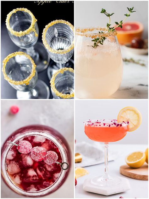 Cocktail Sugar Rim, Sugar Rimmed Cocktails, Drink Rim Ideas, Cocktail Rim Ideas, Rimmed Cocktails, Rimmed Drinks, Sweet Alcoholic Drinks, Gin And Prosecco, Apple Cider Mimosa