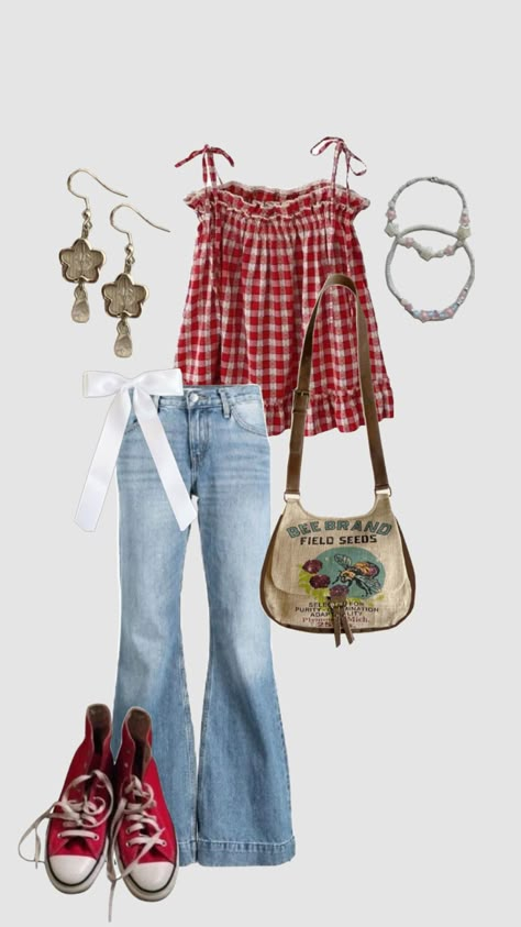 #coquette #beabadoobee #outfit #inspiration #red #farmgirl #farmersmarket #aesthetic Beabadoobee Outfits, Aesthetic Shuffles, Farm Clothes, Downtown Outfits, Americana Fashion, Lace Outfit, Red Outfit, Concert Outfit, Your Aesthetic