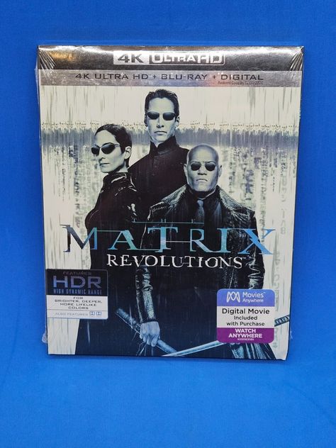 Matrix Revolutions 4K Ultra HD Blu ray Digital OOP slip cover Sealed Blu Ray Shelf, Movie Dvd Cover, Blu Ray Collection, Ultra Hd, Blu Ray Discs, Blu Ray, Matrix, Collectable Items, Slipcovers