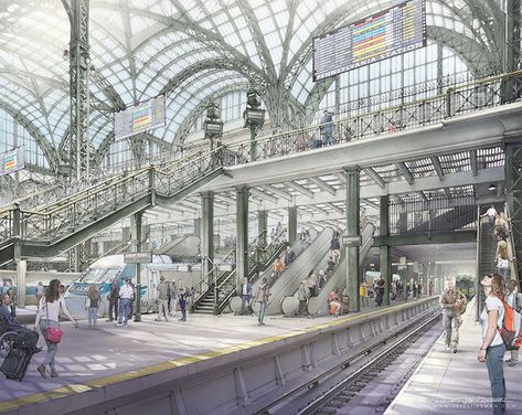 Renderings Restore NYC's Original Penn Station In Today's Context - Untapped New York Penn Station Nyc, Rebuilding Credit, Train Station Architecture, Penn Station, Grand Central Terminal, Nyc Art, Green Architecture, Credit Repair, Master Plan