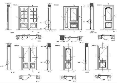 Door Section Detail Drawing, Door Detail Drawing Architecture, Door Elevation Design, Door Detail Drawing, Dairy Shop, Door Drawing, Wooden Door Entrance, Window Blocks, Architect Student