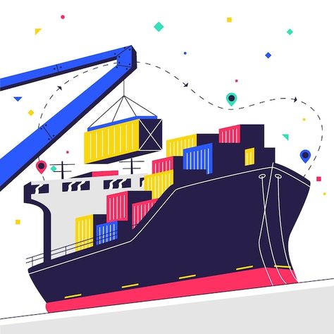 Container Ship Illustration, Container Illustration, Industrial Illustration, Illustration Reference, Container Ship, Illustration Flat, Flat Design Illustration, Drawn Illustration, Vector Hand