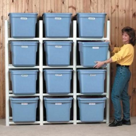 Storage Basket Roundup Pvc Frame, Storage Bins Organization, Diy Organizer, Pvc Projects, Plastic Storage Bins, Ducati Diavel, George Nelson, Garage Organization, Organizing Bins