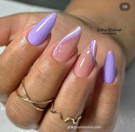 Purple Swirl Nails, Almond Gel Nails, Hoco Nails, Lilac Nails, Purple Acrylic Nails, Tie Dye Nails, Lavender Nails, Classy Acrylic Nails, Almond Acrylic Nails