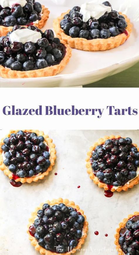 1 reviews · 25 minutes · Vegetarian · Glazed blueberry tarts over a layer of cream cheese. Super easy, no-bake dessert!! #BlueberryPie #BlueberryTarts #BlueberryDessert #BlueberryRecipe #BlueberryGlaze #BlueberryGlazeTopping #EasyDessert… Blueberry Tarts Mini, Blueberry Tartlets, Castle Vbs, Blueberry Tarts, Blueberry Mousse, Blueberry Glaze, Vegetarian Appetizers Easy, Homemade Blueberry Pie, Chicory Recipe