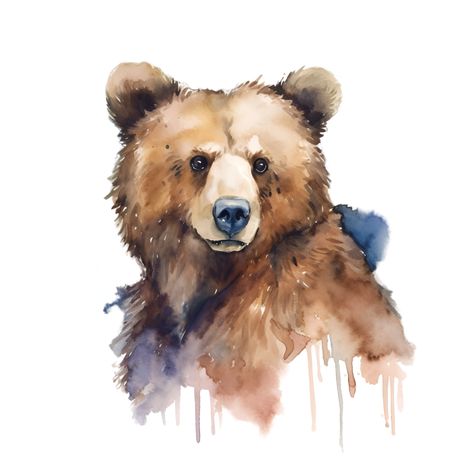 Brown Bear Watercolor Clipart AI Generated Brown Bear Watercolor, Bear Watercolor Painting, Watercolour Bear, Brown Bear Illustration, Brown Bear Art, Bear Drawings, Cottage Prints, Paintings Tutorials, Bear Watercolor