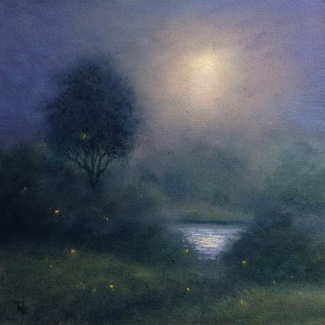 Luminism Painting, Night Scenery Painting, Nocturne Paintings, Moon Lit Night, Divine Artwork, Moonlight Drawing, Soft Portrait, Celestial Landscape, Serene Art