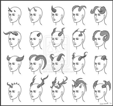 Different horn styles Horns Drawing References, Horns Drawing, Face Sketching, 얼굴 드로잉, Concept Art Drawing, 영감을 주는 캐릭터, Drawing Poses, Drawing Tips, Drawing Techniques