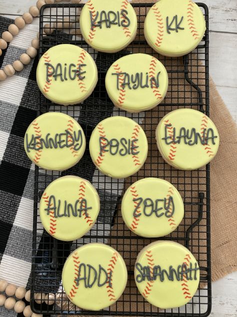 Softball Decorated Cookies, Softball Cookies Decorated, Softball Cookies, High School Softball, Baseball Cookies, Cookies Decorated, Cookie Ideas, Edible Art, Royal Icing Cookies