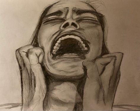 Screaming Artwork, Side Profile Screaming Drawing, Man Screaming Drawing, Girl Screaming Drawing, Cozy Hobbies, Screaming Drawing, Screaming Girl, Scream Art, Life Drawing Reference