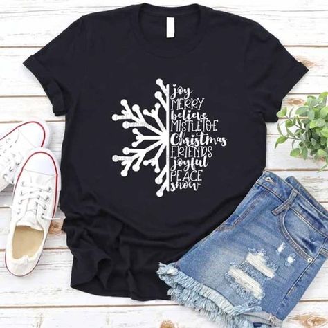 Christmas  Snowflake And Merry Christmas Winter T-shirts Christmas Shirts Vinyl, Merry Christmas Snowflakes, Christmas Tee Shirts, Winter T Shirts, Christmas T Shirt Design, Cute Christmas Shirts, Winter Shirts, Vinyl Shirts, Family Christmas Shirts