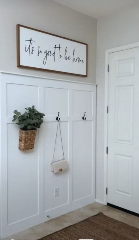 Front Door Entry Wall Ideas, Mudroom Signs Entryway, Signs For Mudroom Entryway, Front Door Wall Decor Entryway Entrance, Small Entryway Behind Front Door, Behind Entry Door Ideas, Mud Room Wall Decor, Foyer Wall Decor Entry Ways, Behind Front Door Decor