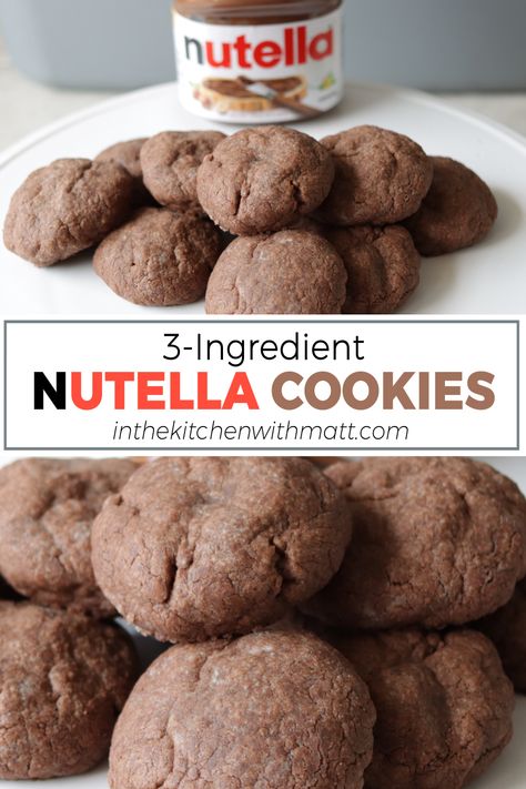 Plate full of homemade 3-ingredient Nutella cookies Nutella Desserts Easy, Nutella Dessert Recipes, Nutella Cookies Recipe, Nutella Snacks, Brownie Vegan, Nutella Biscuits, Nutella Recipes Easy, Cookie Recipes For Kids, 3 Ingredient Desserts