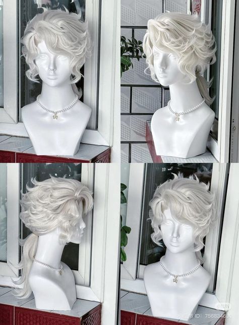 Hair Oc Ideas, Ponytails For Short Hair, White Prince Outfit Aesthetic, Long Hair Styling, Character Hair Ideas, Angelic Hairstyles, Oc Hairstyles, Albedo Wig, Pelo Anime