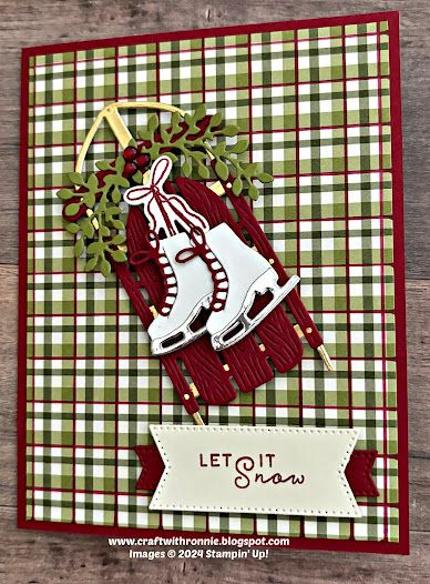 craftwithronnie                            : LET IT SNOW Stampin Up Sophisticated Sled Cards, Christmas Skating, Stampin Up Project, Stampin Up Christmas Cards, Creative Corner, Stampin Up Christmas, Green Cards, Some Cards, Winter Cards