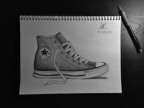 Converse shoe drawing Shoes Drawing Sneakers, Doodles On Converse, Draw Converse, Converse Sketch, Drawing On Shoes, Still Life Pencil Shading, Converse Drawing, Shoe Drawing, Sneakers Sketch