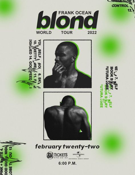 a poster i designed for frank ocean's blond album Frank Ocean Tour Poster, Frank Ocean Graphic Design, Frank Ocean Tour, Frank Ocean Concert, Blond Frank Ocean, Album Prints, Rave Art, Frank Ocean Poster, Ocean World