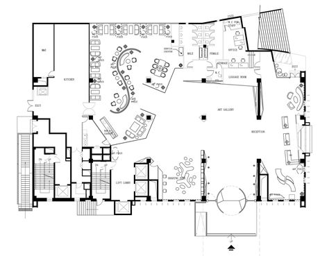 Skytel boutique hotel in Chengdu, China ///Architects: PANORAMA Hotel Lobby Floor Plan, Lobby Floor Plan, Lobby Plan, Cafe Floor Plan, Hotel Room Design Plan, Restaurant Floor Plan, Restaurant Plan, Office Floor Plan, Hotel Floor Plan