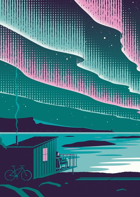 Spectacular illustration by Jack Daly, represented by Central Illustration Agency. Northern Lights Artwork, Jack Daly, Pastel Poster, Illustration Agency, Graphic Wallpaper, Artwork For Home, Elements Of Design, Paint And Sip, Event Poster