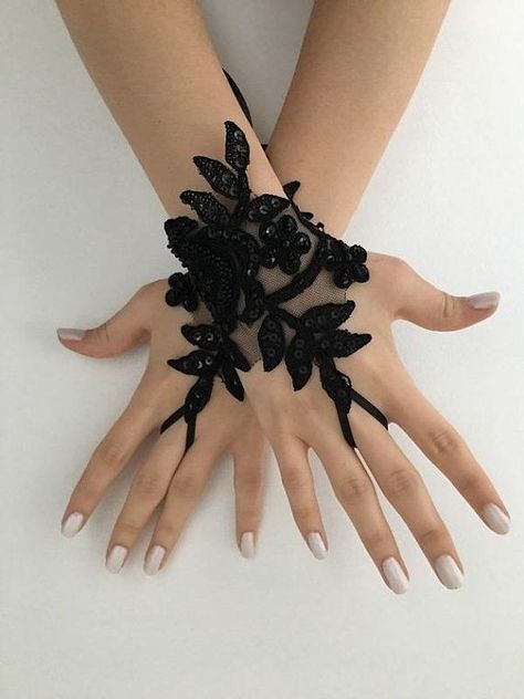 Dark Chapel, Emo Wedding, Haunted Wedding, Gothic Wedding Theme, Black Lace Gloves, Dark Wedding Theme, Black Wedding Gowns, Steampunk Goth, Pagan Wedding