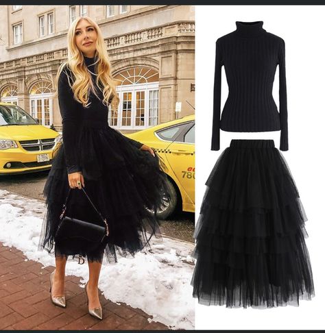 Tulle Midi Skirt Outfit, Tulle Skirt Outfit Winter, Tule Skirt Outfit, Long Black Tulle Skirt, Black Tulle Skirt Outfit, Midi Skirt Outfit Winter, Tutu Skirt Outfit, Tulle Skirts Outfit, Winter Wedding Outfits