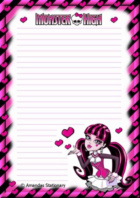 . Monster High Coloring Pages Draculaura, Monster High Printables, Printable Paper Patterns, Monster High School, Writing Paper Printable Stationery, Free Printable Stationery, Note Writing Paper, Writing Paper Printable, Printable Stationery