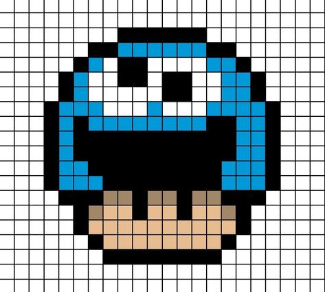 A pixel art template of a Mario mushroom themed as the Cookie Monster from The Muppets. Muppets Pixel Art, Pixel Art Mushroom Super Mario, Cookie Monster Pixel Art, Mario Mushroom Pixel Art, Pixel Art Mushroom, Monster Mushroom, Mushroom Pixel Art, Mushroom Pixel, Square Drawing