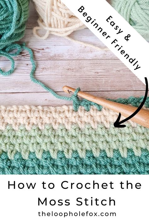 One of the fastest and easiest crochet stitches is the Moss Stitch. Perfect for beginners who want to push their skills or advanced crocheters who want a fast project, you can't go wrong with this one. Learn how to create this gorgeous, easy stitch with my Crochet Moss Stitch Tutorial. Moss Crochet Stitch, Crochet Moss Stitch, Crochet Moss, Crochet Throw Pattern, Crochet Stitches For Blankets, Crochet Blanket Designs, Easy Crochet Stitches, Beginner Crochet Projects, Manta Crochet