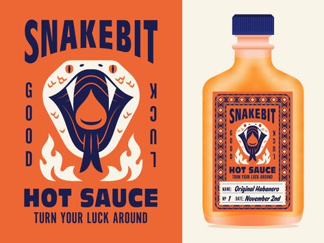 Snakebit Hot Sauce by Dingbat Co. on Dribbble Condiment Label Design, Sauce Brand, Salsa Packaging, Typography Packaging Design, Sauce Design, Sauce Graphic Design, Sauce Branding, Sauce Packaging, Hot Sauce Logo Design