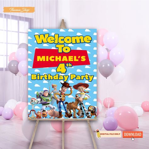 Celebrate your little one's first Toy Story birthday in style with our Toy Story Birthday Party Digital Sign! This instant download Woody welcome sign is the perfect addition to your Toy Story decor. Use it as a Toy Story party sign board or a Toy Story poster to welcome guests to the party. This Toy Story printable is also great for creating a Toy Story chalkboard or Toy Story invite. Get your hands on this amazing Toy Story decoration and make your party unforgettable! IMPORTANT NOTES ★ This is a fully DIGITAL product. Printing is NOT included. This is a PRINTABLE file. NO PHYSICAL ITEMS OR PRINTED MATERIALS will be shipped. ★ The ready-print digital file(s) will be sent to you within 24 hours only AFTER receiving your COMPLETE required information and payment. ★ You will receive 1 high Toy Story Welcome Sign, Mario Birthday Banner, Toy Story Decorations, Hulk Birthday Parties, Toy Story Party Decorations, Hulk Birthday, Printable Toys, Mario Bros Birthday, Toy Story Theme