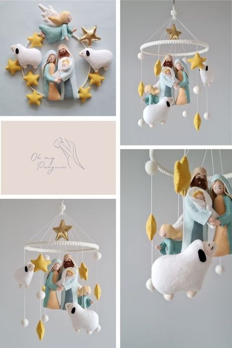 Felt Nativity Scene, Nativity Diy, Felt Nativity, Nativity Ideas, Christmas Crib Ideas, Christmas Mobile, Christian Gift Ideas, Mary Joseph And Baby Jesus, Jesus Nativity