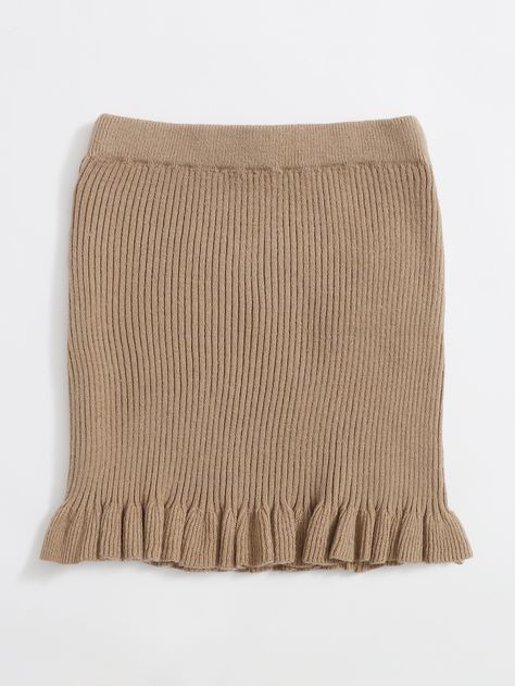 Ruffle Hem Ribbed Knit Knit Skirt | SHEIN USA Sweater Skirts, Summer Fashions, Ribbed Skirt, Cotton Club, Knit Dresses, Ribbed Knit Dress, Women Sweater, Summer Knitting, Indie Brands