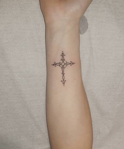 Unique Cross Design, Cross Bird Tattoo, Simple Irish Tattoos For Women, Cross Flower Tattoo For Women, Irish Cross Tattoo For Women, Cross Tattoo On Wrist For Women, Crucifix Tattoo For Women, Cross Tattoos For Women On Hand, Delicate Cross Tattoo For Women