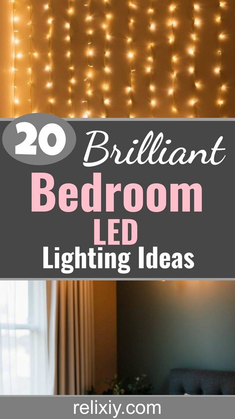 20 Brilliant Bedroom Led Lighting Ideas Twinkle Light Chandelier Diy, Wire Lights Ideas Bedroom, Teen Room Led Lights, Light In Bedroom Ideas, Fairy Light Decor Ideas Bedroom, Walk In Closet Light Fixture, Lights In Bedroom Ideas, Bedroom Led Lighting Ideas, Bedroom Lights Ideas