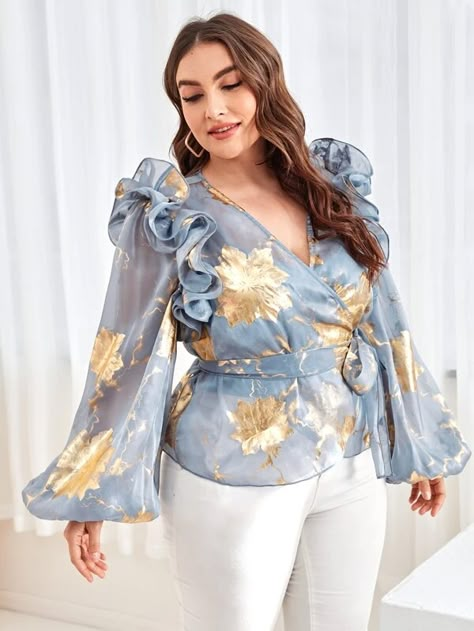 Plus Size Organza Tops, Organza Top Design, Organza Tops Designs Latest, Organza Tops For Women, Plus Size Tops For Women Blouses, Organza Tops Designs, Plus Size Indian Fashion, Organza Sleeves Design, Organza Top Outfit