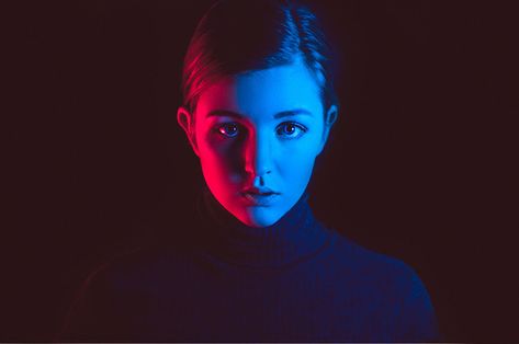 Photography - Red & Blue on Behance Colour Gel Photography, Red Portrait, Car Photoshoot, Neon Photography, Blue Photography, Portrait Lighting, Creative Portrait Photography, Dramatic Lighting, Face Light