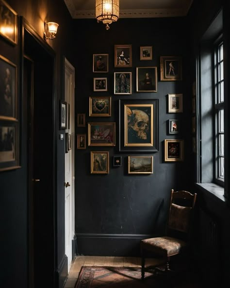 Dark Academia Hallway, Ravenclaw Room, Dark Homes, Dark Academia Interior, Victorian Hall, Gothic Homeware, Manor Interior, Darkest Academia, Backyard Plans