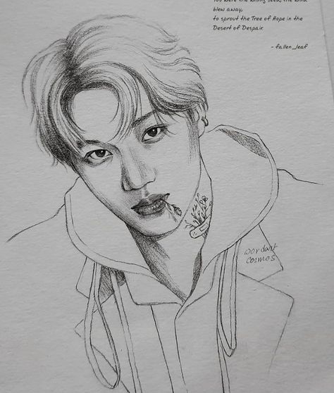 Exo Drawing, Sketch People, Kai Arts, Fanart Sketch, Exo Art, Exo Fanart, Drawing Sketchbook, Kpop Drawings, Small Canvas Art