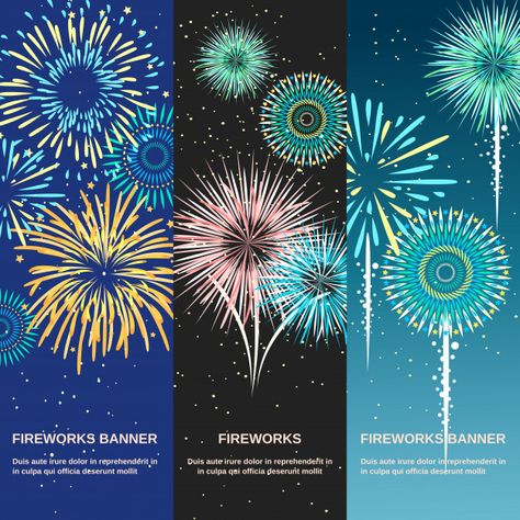 School Pubmat, Fireworks Illustration, Tshirt Graphic Design Ideas, Tshirt Graphic Design, Banners Template, Anniversary Invitation, Fireworks Design, Free Banner, Flat Vector Illustration