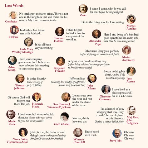 Last Words The final statements of historical figures. History Nerd, Last Words, Dead Ends, Something To Remember, Say That Again, Words To Use, Charts And Graphs, Interesting Reads, Famous Authors