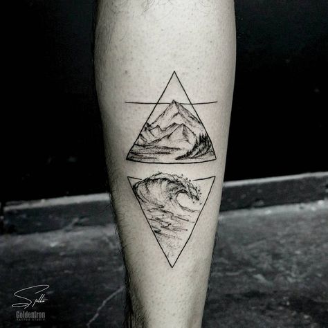 More mountains & waves Moutain Tattoos, Simbols Tattoo, Sea Tattoo, Triangle Tattoos, Forest Tattoos, Ocean Tattoos, Small Tattoos Simple, Mountain Tattoo, Diy Tattoo