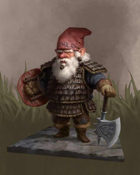 Gnome Warrior, Lee Pfenninger on ArtStation at https://www.artstation.com/artwork/8b3Pw Gnome Dnd, Evil Gnome, Bioshock Art, Interesting Characters, Pathfinder Character, Fantasy Races, Dungeons And Dragons Characters, Dnd Art, Oc Ideas