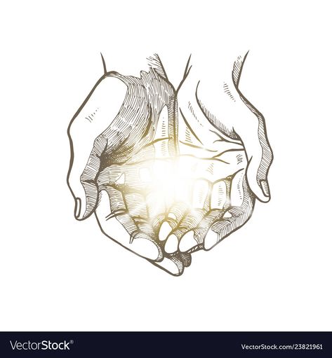 Hands Open Drawing, Cupped Hands Drawing, Sketches Vintage, Open Palm, Graphic Design Vector, Hands Tattoo, Hands Reaching Out, Art Walls, Symbol Of Hope