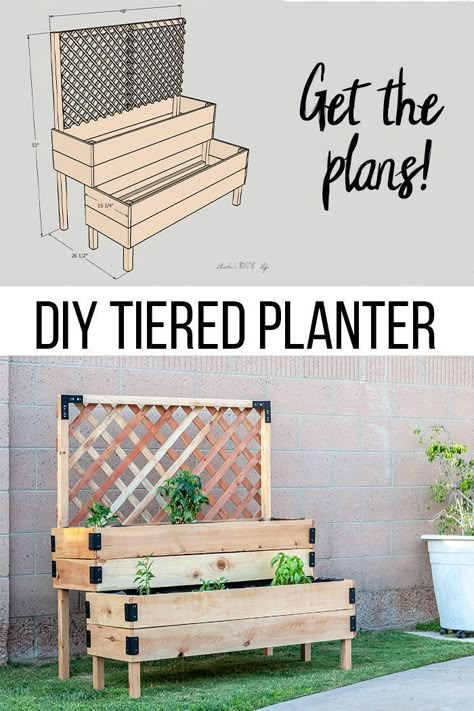 Love this!  DIY raised planter garden bed with legs and trellis. So easy to make!  This is made using cedar but can be made with pallets too! Perfect elevated planter for vegetables and flowers! Great for patio or deck. Full tutorial and video of how to build and plans. #AnikasDIYLife #outdoor #woodworking Elevated Planter, Tiered Planter, Planter Garden, Diy Raised Garden, Raised Garden Beds Diy, Raised Planter, Garden Boxes, Diy Planters, Raised Bed