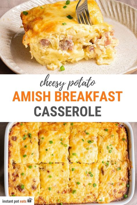 This Amish Breakfast Casserole is a homestyle dish that brings a delicious blend of potatoes, bacon, sausage and cheese to your breakfast table. This heartwarming and comforting casserole is an oven-baked recipe. Whether you're preparing a family breakfast or looking for a make-ahead dish for busy mornings, this breakfast potato casserole is a perfect choice. Breakfast Potato Egg Casserole, Diced Potatoes Breakfast Casserole, Cheese Breakfast Potatoes, Breakfast Casserole Sweet Potato, Migas Casserole, Breakfast Casserole With Potatoes, Potato Egg Casserole, Amish Breakfast, Potato Breakfast Casserole