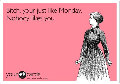 You and Monday Nobody Likes You, Say What You Mean, Funny Confessions, Hate Mondays, Thinking Of Someone, Laugh A Lot, Funny Posters, Crazy Life, Sarcasm Humor