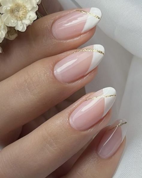 #nailtrends #nailinspo #nailart #naildesigns #nailsofinstagram #nailsoftheday #nailgoals #nailfashion #nailswag #nailaddict #naillove #nailsoftheweek #nailsoftheday #nailsoftheweek #nailsoftheday #nailsoftheweek #nailsoftheday French Nail Sparkle, Wedding Nails Simple Brides, Sideways French Tip Nails, Maid Of Honour Nails, Wedding Day Nails Almond, Engagement Nails French, Neutral Wedding Nails Bridesmaid, Modern French Manicure Almond Nails, Bridal Nails French Tip