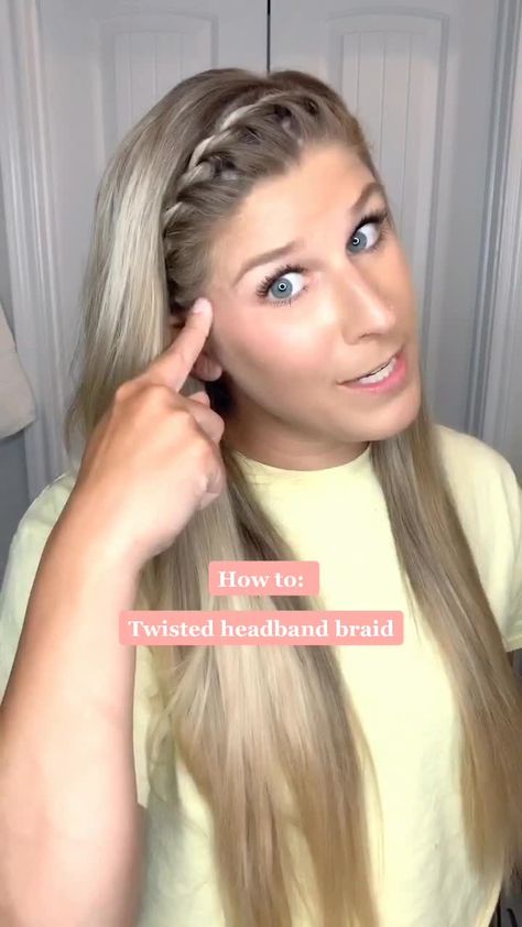 Quick Front Braid, Faux Front Braid, Braided Hair Headband Styles, Crown Braid Easy, How To Front Braid Your Own Hair, How To Do Headband Braid, Around The Head Braid, Twisted Hair Headband, Easy Front Braids To Do On Yourself