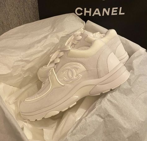 chanel runners | chanel | chanel trainers | chanel sneakers | trainers | off white | shoe box | custom trainer designs | custom sneaker designs | custom trainers | shoe box diy | sneakers | designer shoes Chanel Sneakers Aesthetic, Expensive Shoes Aesthetic, White Chanel Sneakers Outfit, Chanel Runners Outfit, Chanel Trainers Outfit, White Chanel Shoes, White Chanel Sneakers, Chanel Runners, Off White Shoe